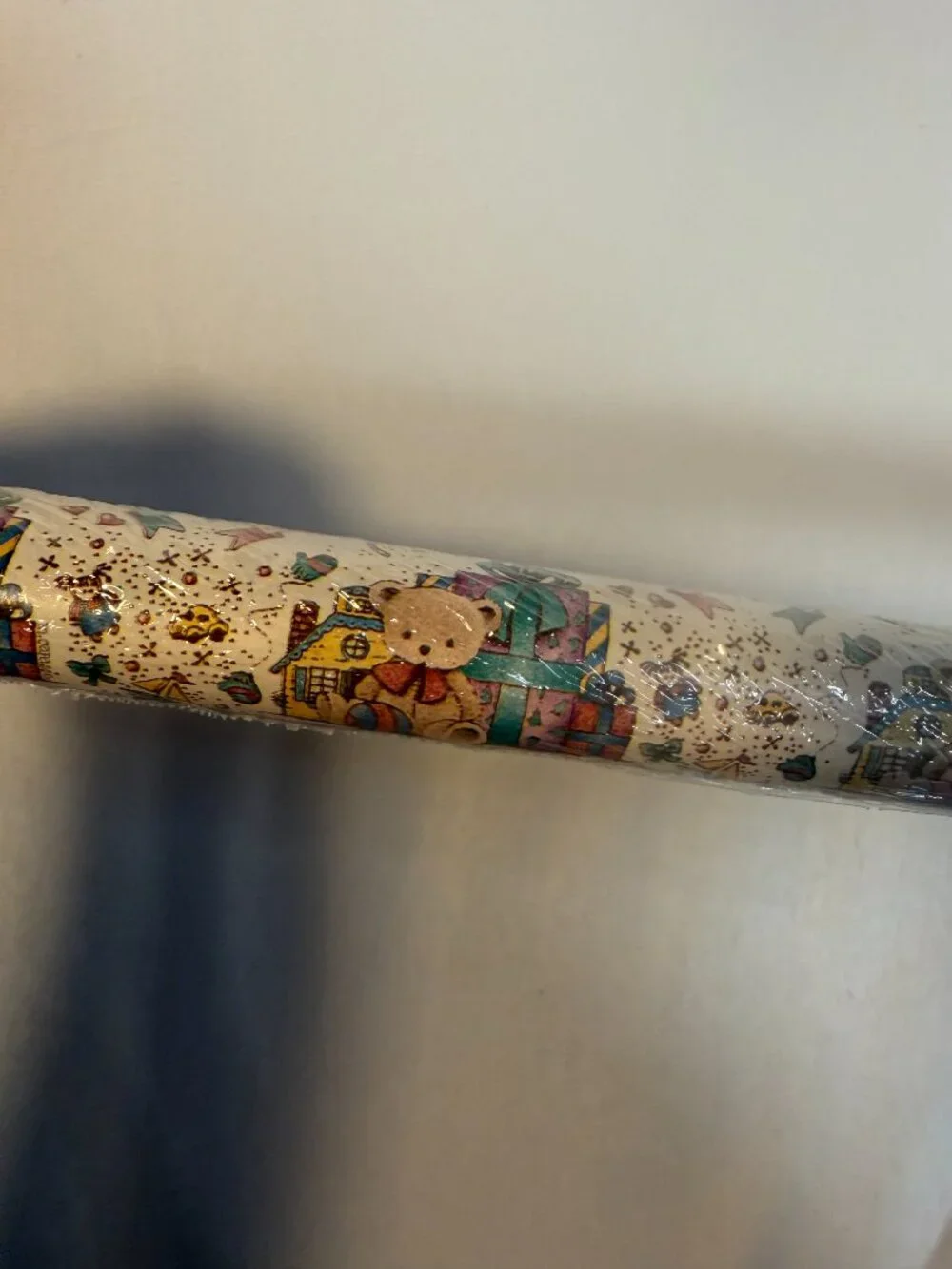 Vtg Christmas Wrapping Paper Roll NOS Sealed Teddy Bear Retro Gift Wrap 45 SqF